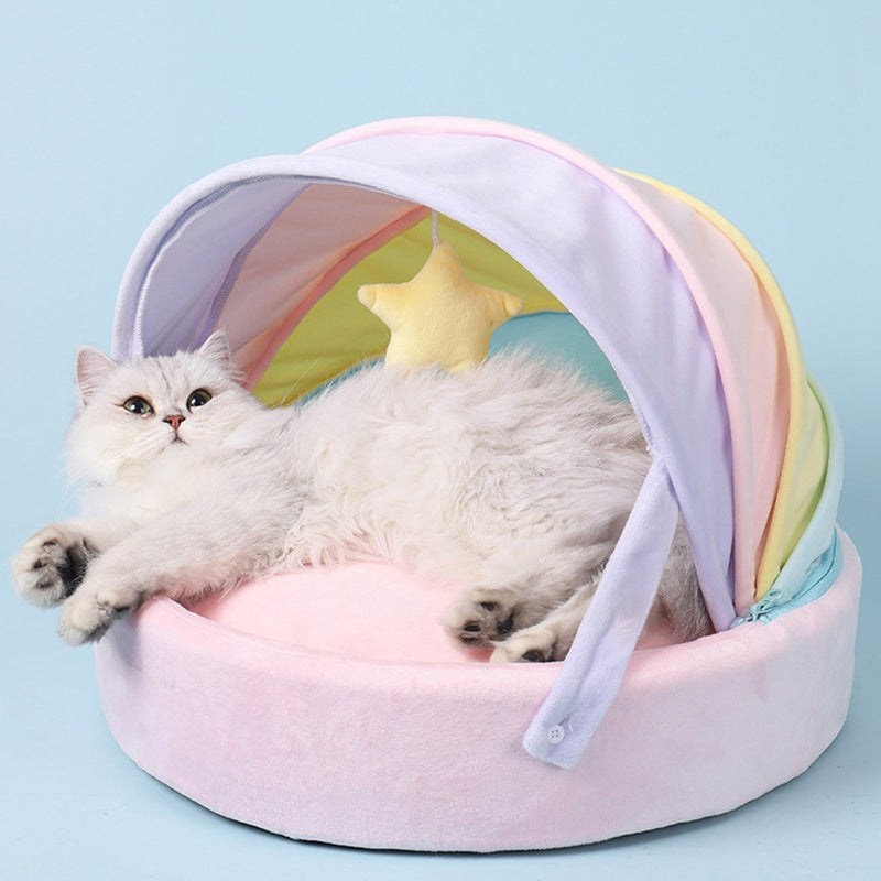 Semi Closed Rainbow Round Cat Bed