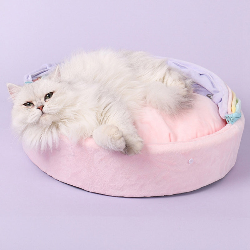 Semi Closed Rainbow Round Cat Bed