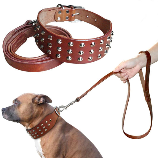 Cool Studded Genuine Leather Dog Collar