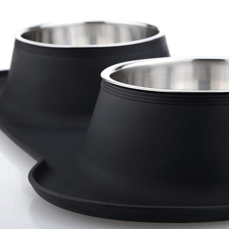 Dual Dog Bowl With Silicone Mat