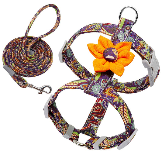 Nylon Dog Harness Leash Floral Set