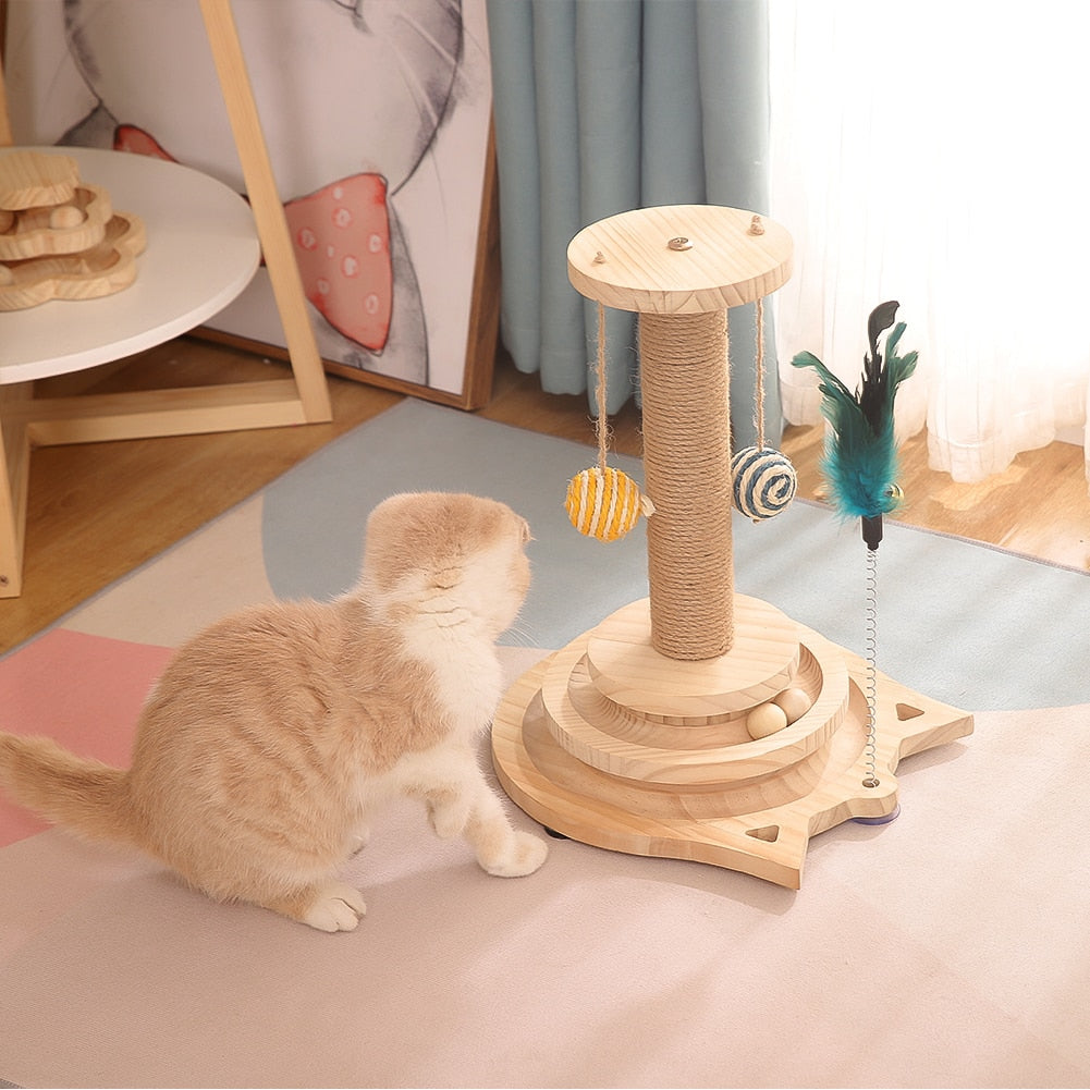 2 Tiers Wooden Cat Scratching Post