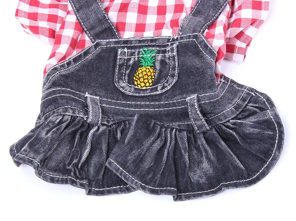 Pet Dog Denim Plaid Dress