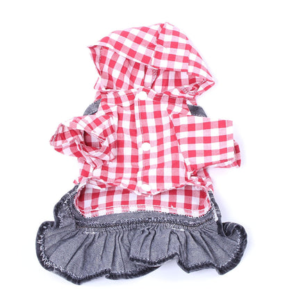 Pet Dog Denim Plaid Dress