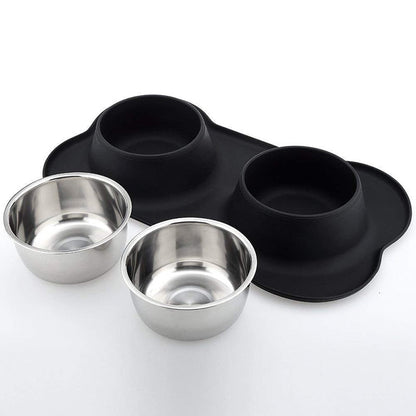 Dual Dog Bowl With Silicone Mat