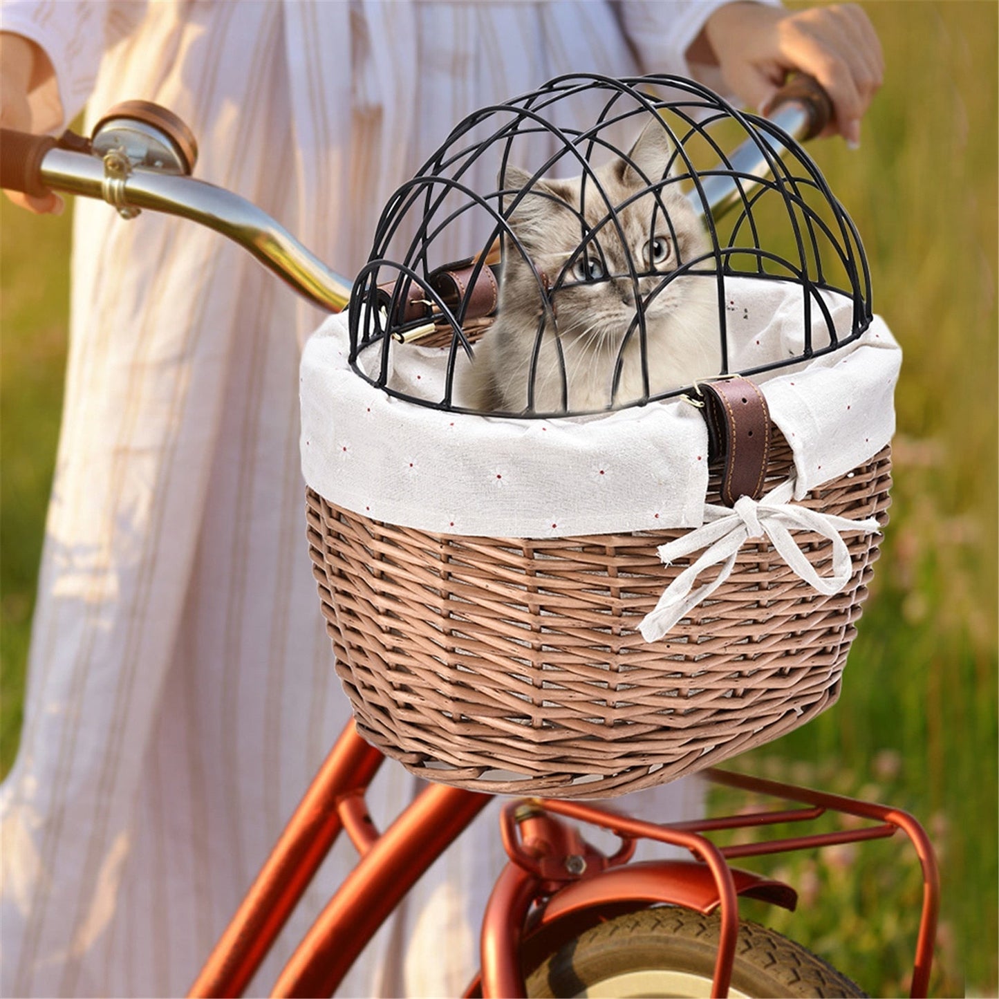 Woven Rattan Dog Bicycle Basket