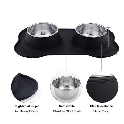 Dual Dog Bowl With Silicone Mat