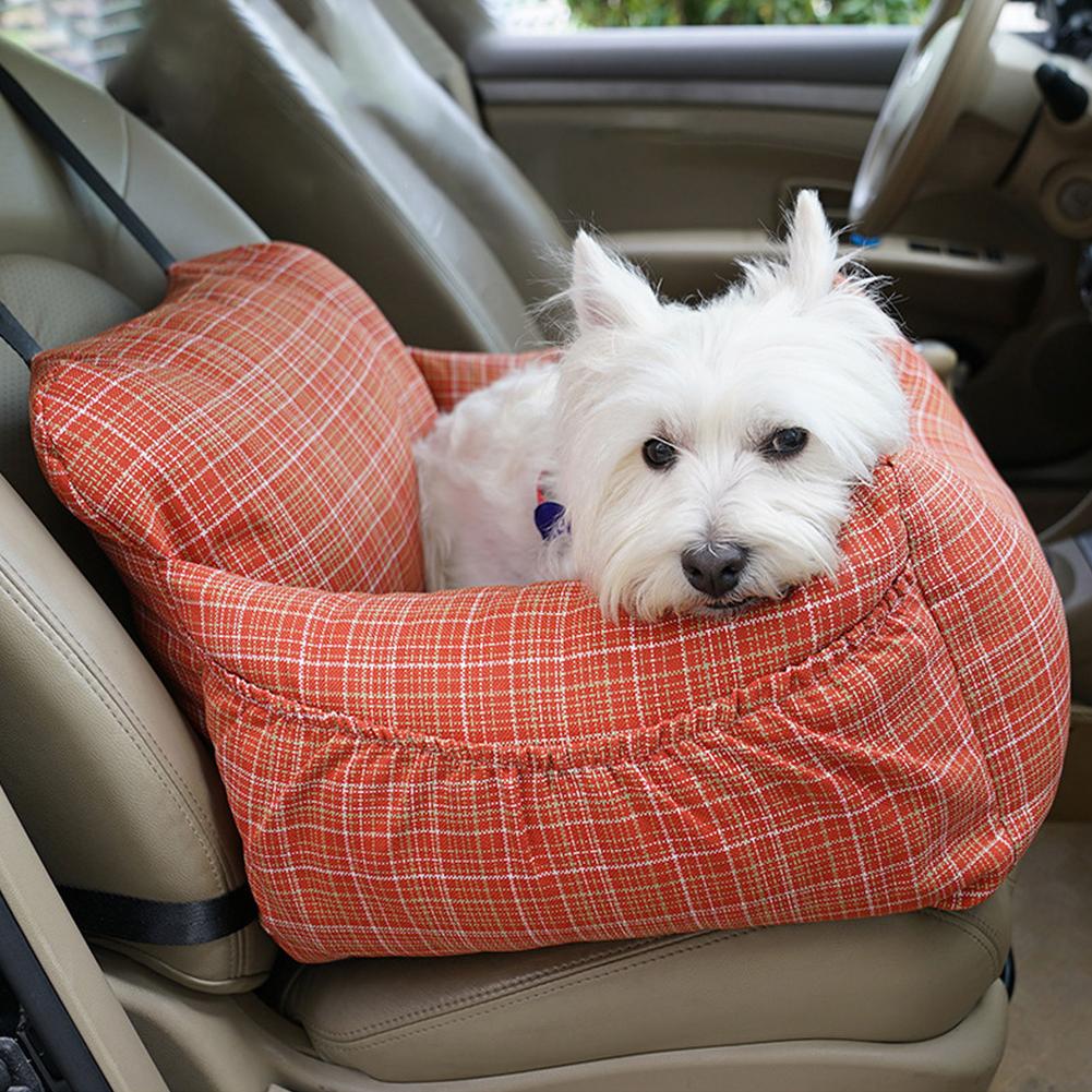 Orange Plaid Dog Car Seat Booster