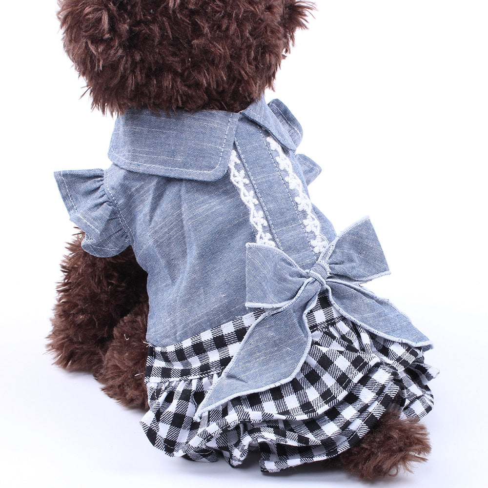 Dog Denim Plaid Princess Dress