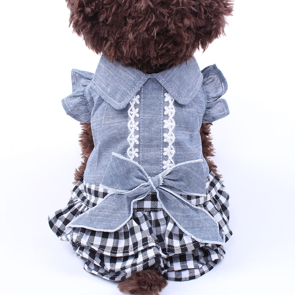 Dog Denim Plaid Princess Dress