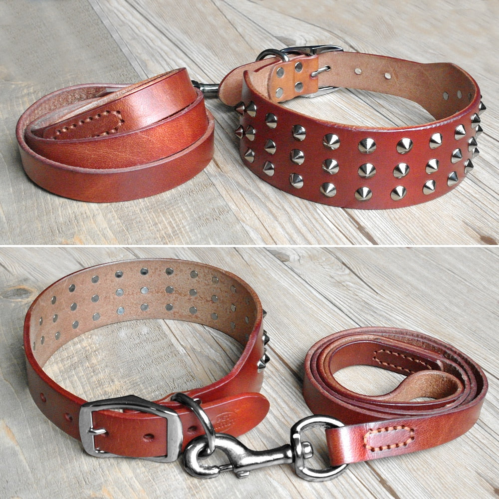 Cool Studded Genuine Leather Dog Collar