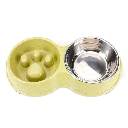 Wheat Straw And Stainless Steel Dog Bowl