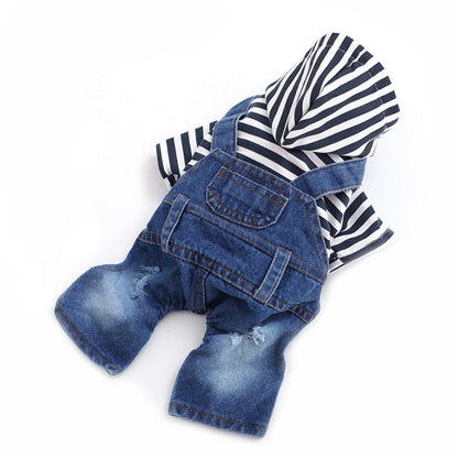 Fashion Stripe Denim Dog Pants