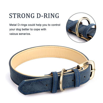 Natural Leather Strong Dog Collar