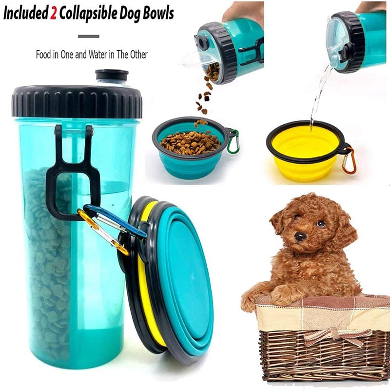 Dog Water Bottle With 2 Collapsible Bowls