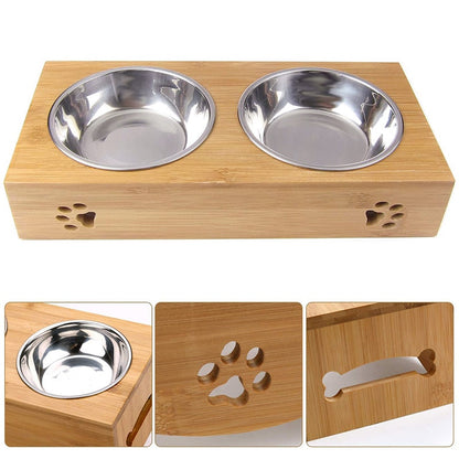 Bamboo Stand Double Dog Bowl