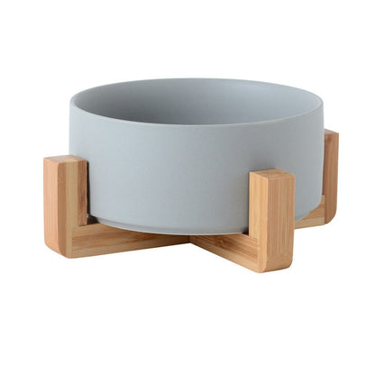 Ceramic Dog Bowl With Wood Stand