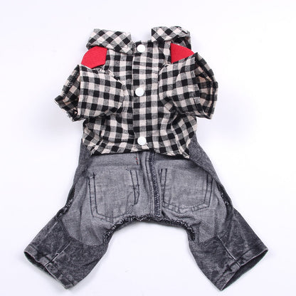 Pet Dog Denim Plaid Jumpsuits