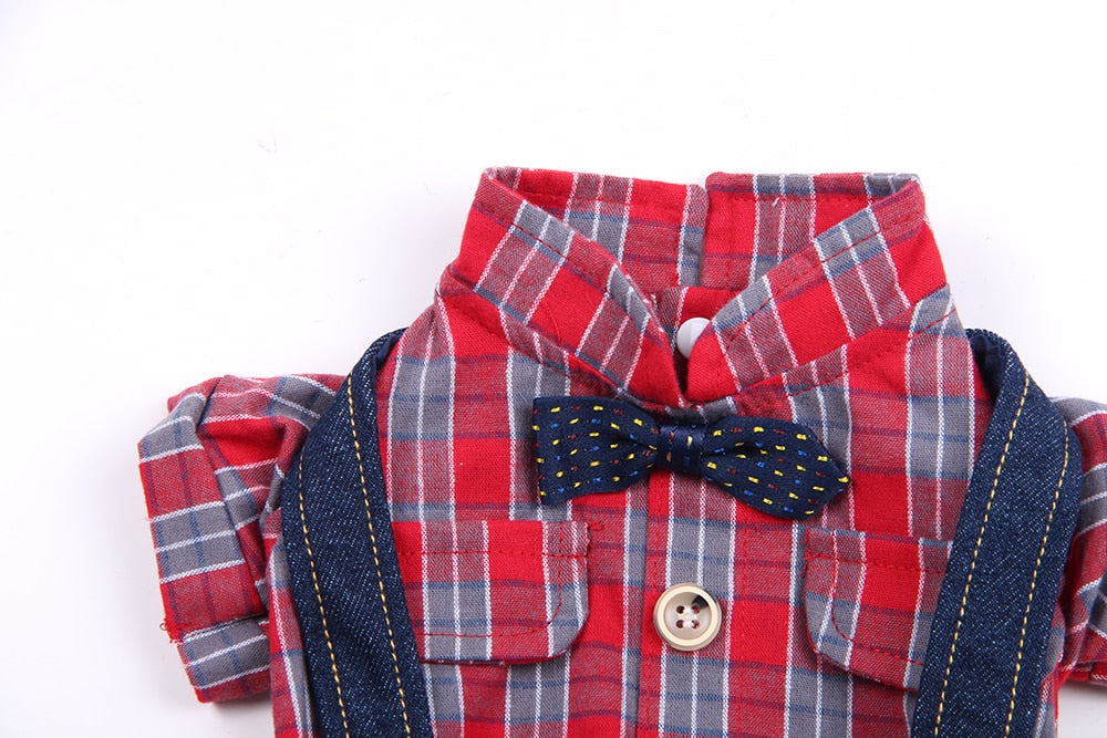 Plaid & Bow Tie Dog Jumpsuit