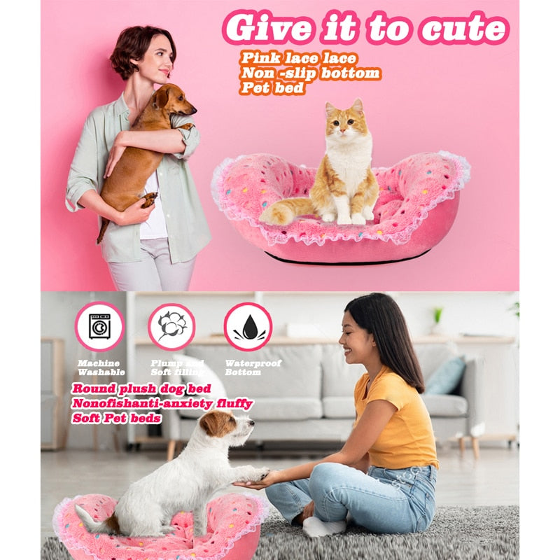 Cute Princess Lace Pink Dog Bed