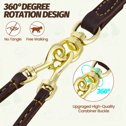 Genuine Leather Double Dog Leash