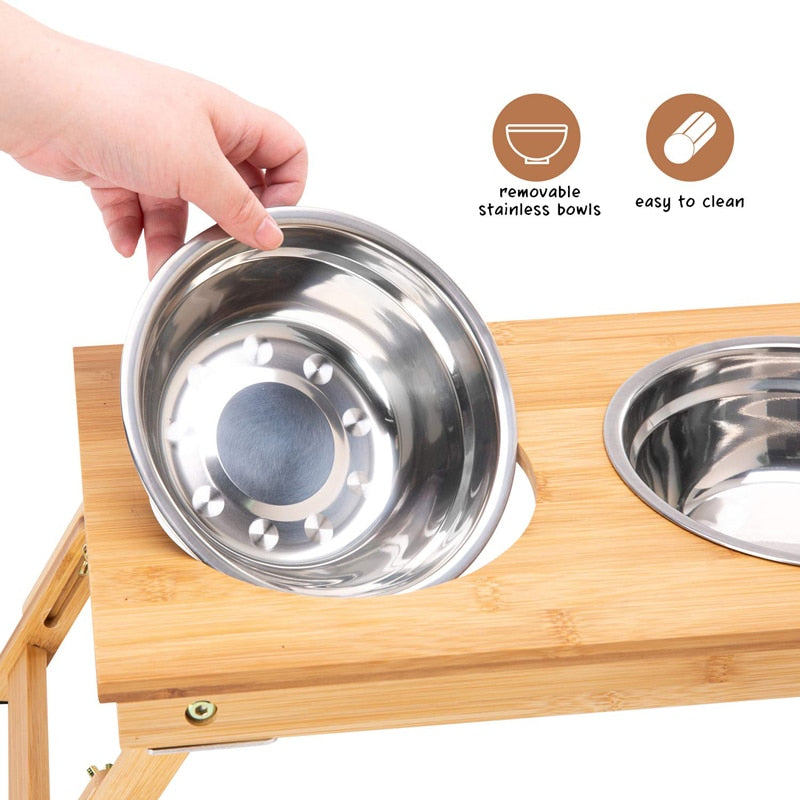 Stainless Steel Raised Double Dog Bowl