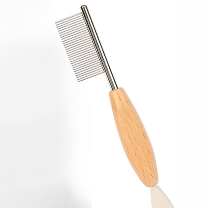 Ergonomic Wood Handle Cat & Dog Comb