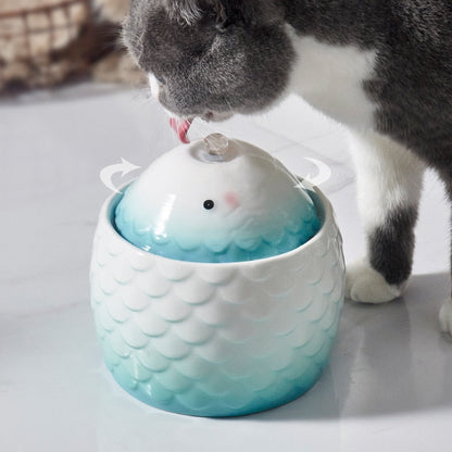 1L Fish Shape Cat Ceramic Water Fountain