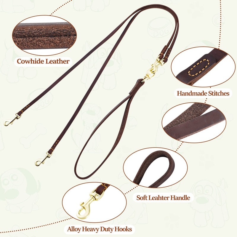 Genuine Leather Double Dog Leash