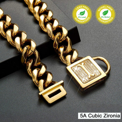 Zirconia Buckle Gold Cuban Dog Chain
