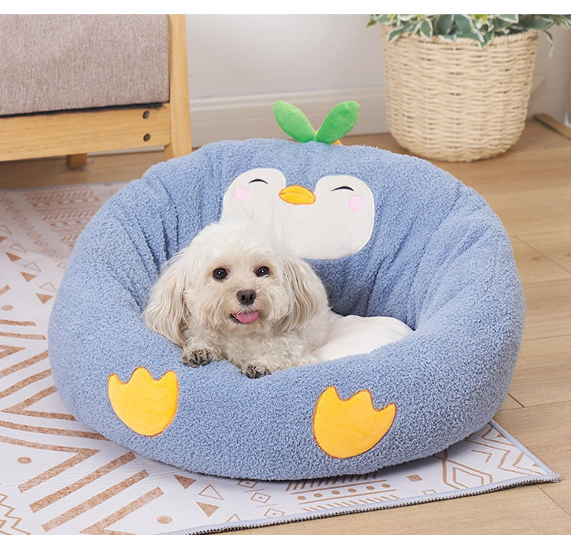 Cartoon Penguin Round Pet Bed