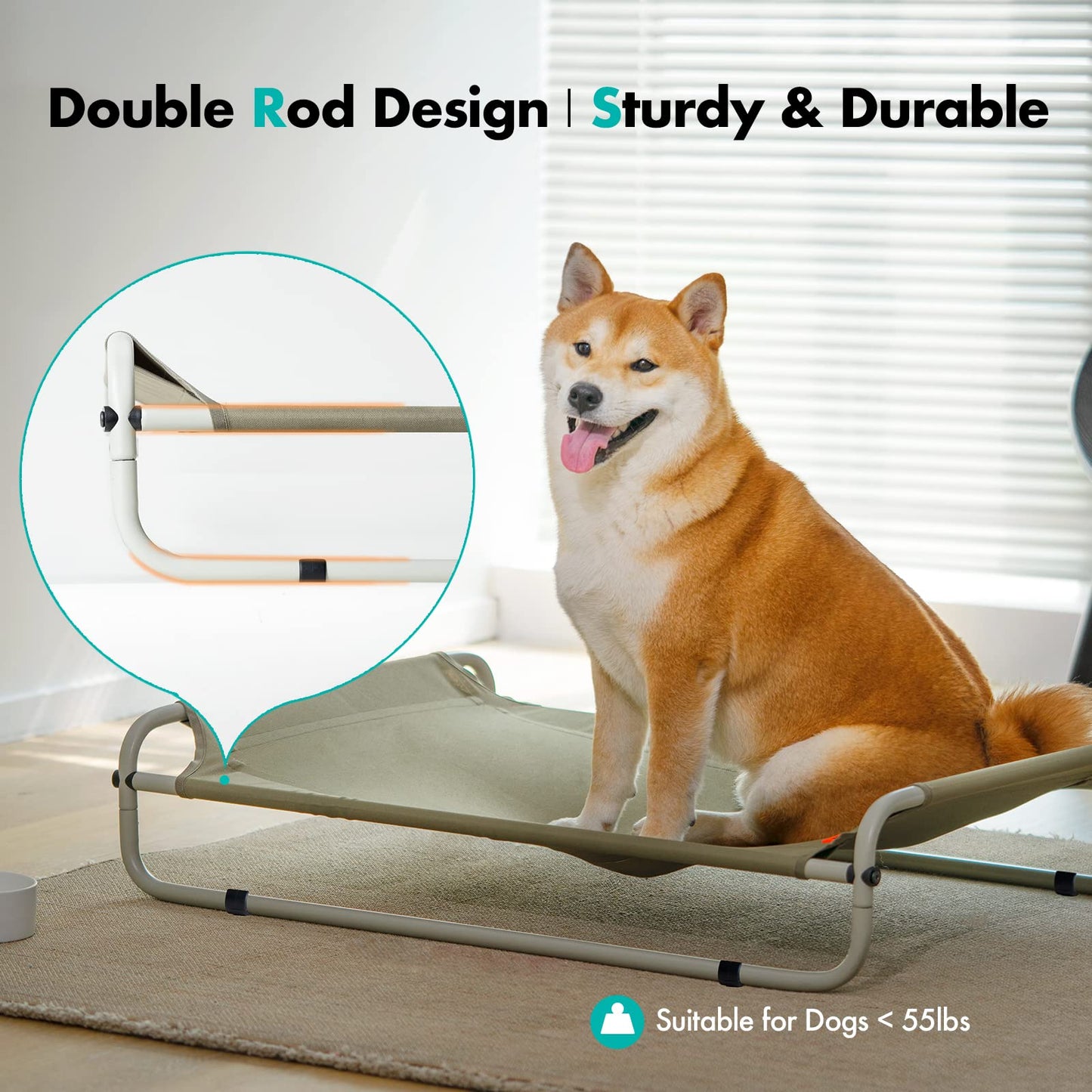 Sturdy Double Rod Elevated Dog Bed