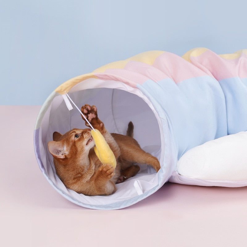 2 In 1 Rainbow Cat Tunnel Bed