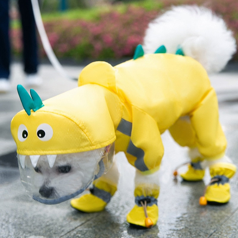 Cute Cartoon Dinosaur Dog Raincoat