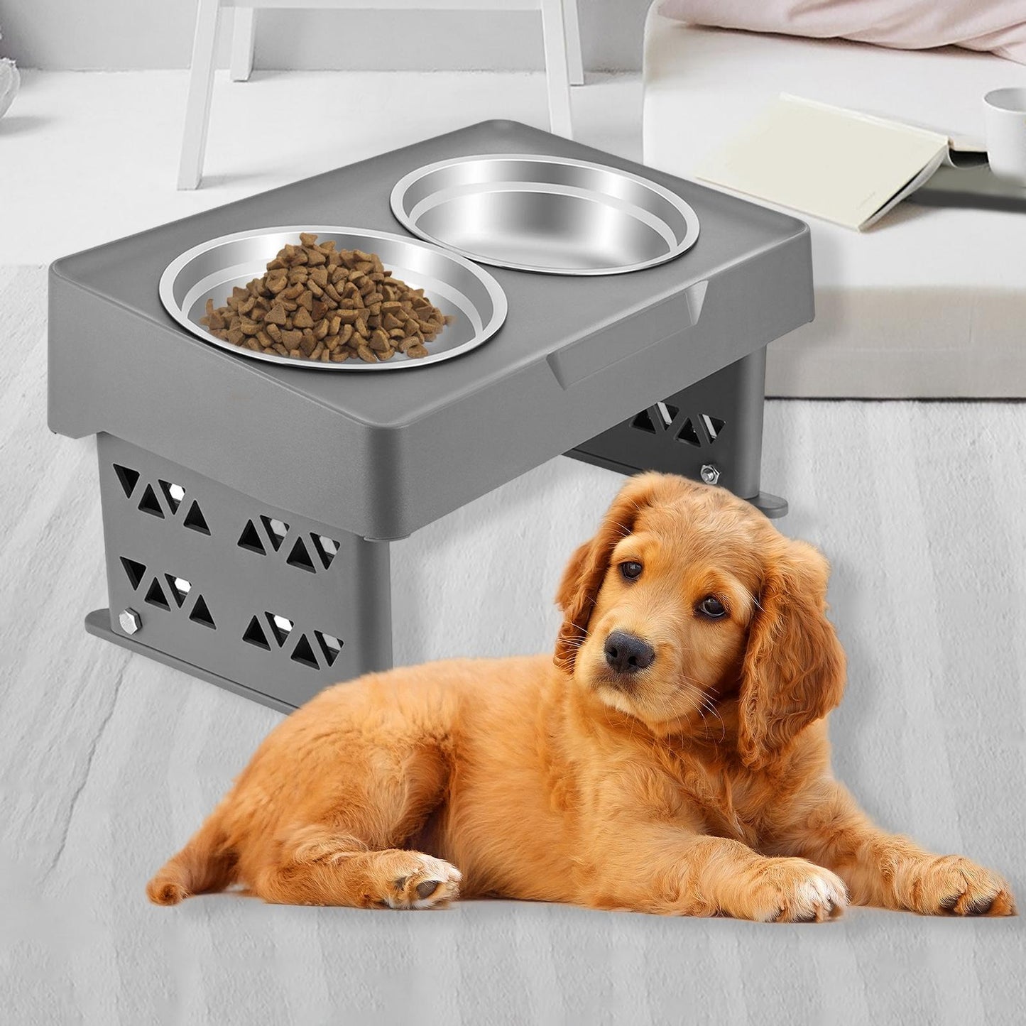 Solid Adjustable Elevated Dog Bowl