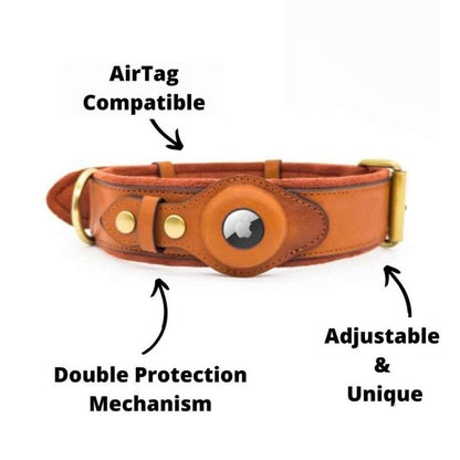 Solid Leather Airtag Holder Dog Collar