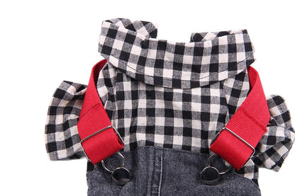 Pet Dog Denim Plaid Jumpsuits