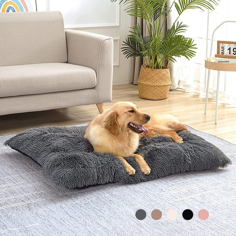 Fluffy Calming Long Plush Dog Bed