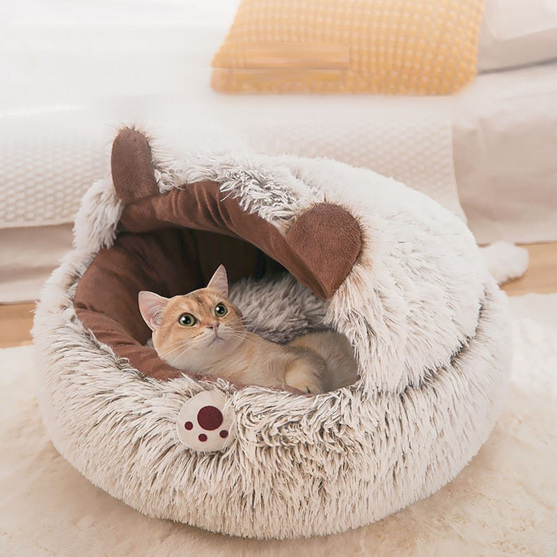 Long Plush Winter Cat Bed