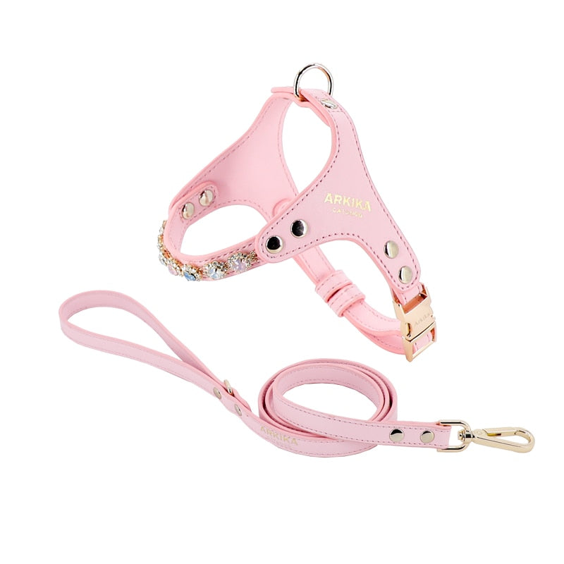 Luxury Rhinestone Leather Dog Harness