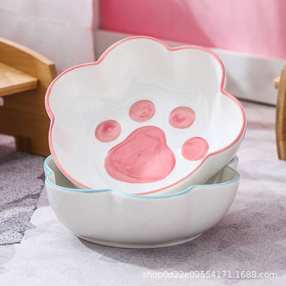 Paw Shape Pet Ceramic Bowl With Bamboo Stand