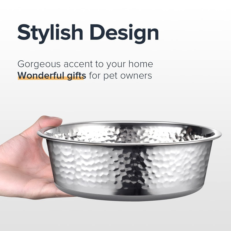 Hammered Stainless Steel Dog Bowls