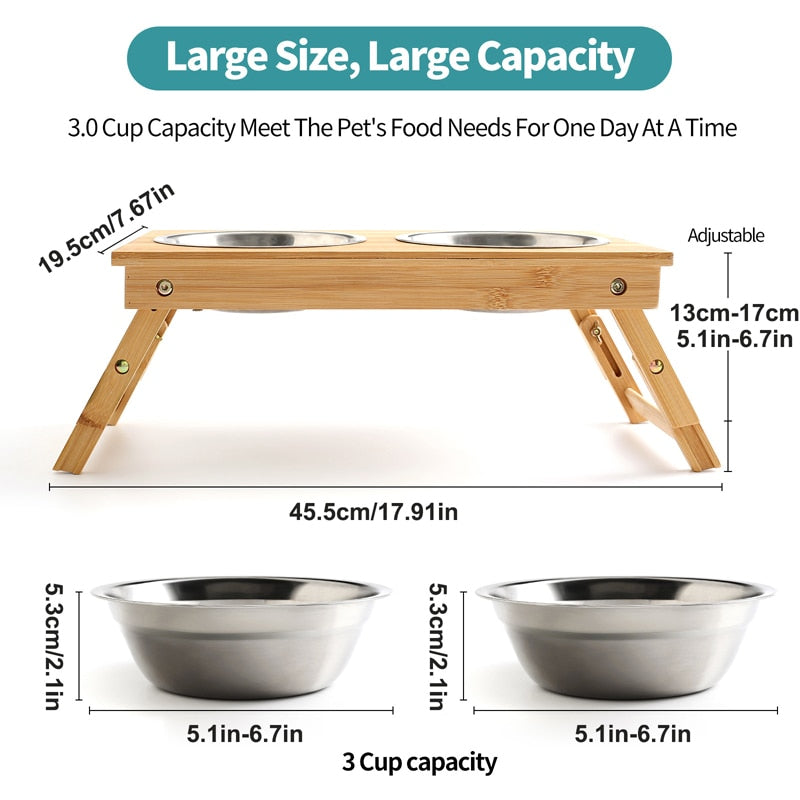 Stainless Steel Raised Double Dog Bowl