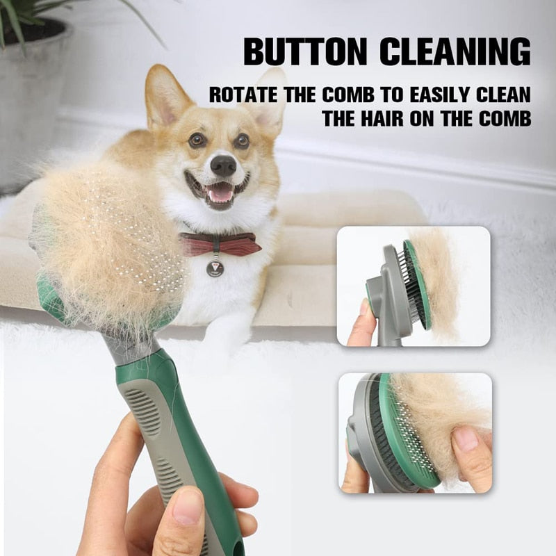 Green Forest Self Cleaning Dog Brush