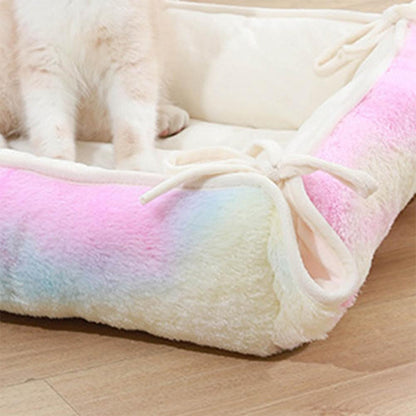 Winter Warm Fleece Rainbow Dog Bed